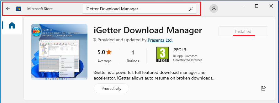 Install iGetter Download Manager from the Microsoft Store
